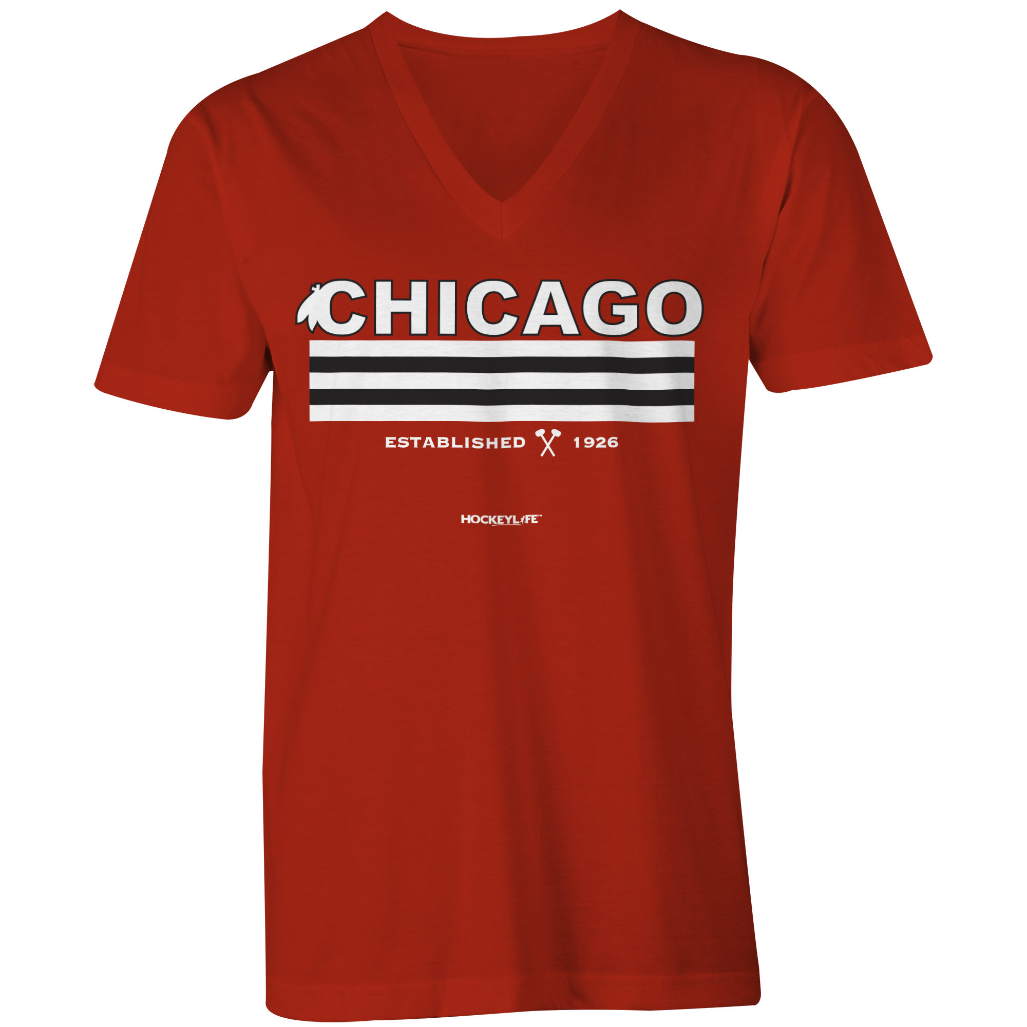 Chicago Blackhawks Jersey Stripes Ladies V-Neck Tee Shirt Large / Red