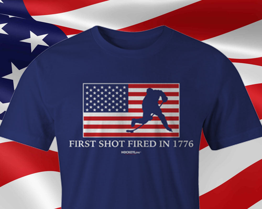 Red, White and Blue Collection.  Show off your pride with American hockey with patriotic themed tee shirts and tank tops.