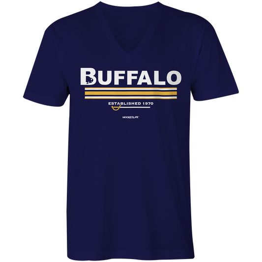 Buffalo Sabres Jersey Stripes Ladies V-Neck Tee Shirt