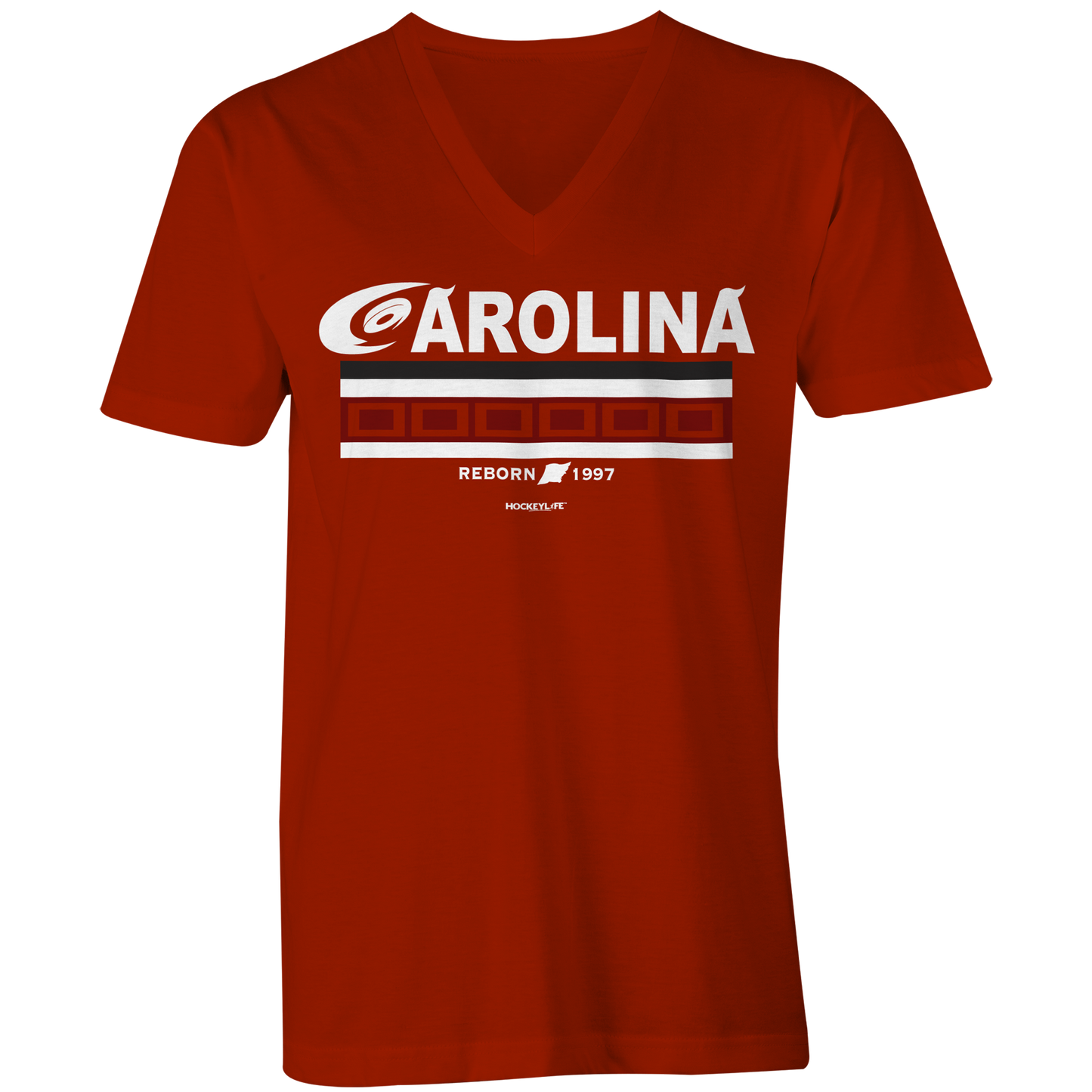 Carolina Hurricanes Jersey Stripes Ladies V-Neck Tee Shirt