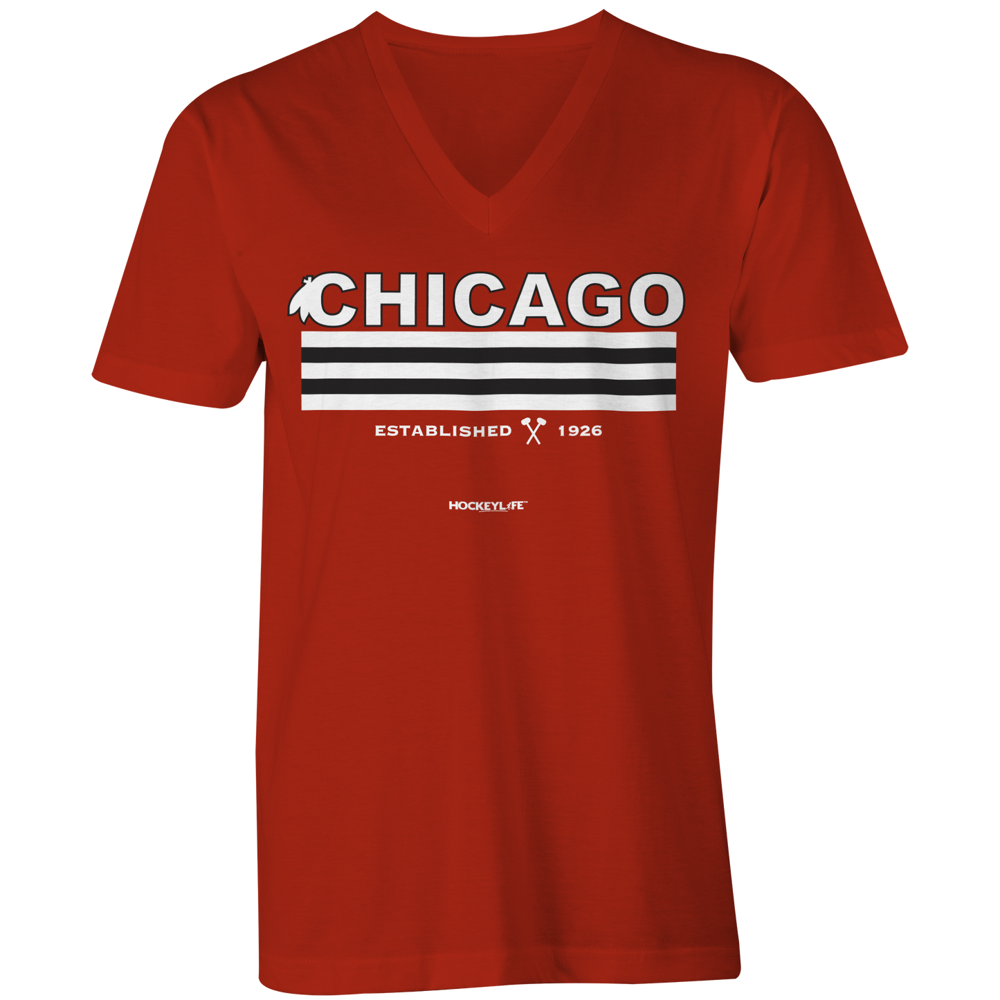 Chicago Blackhawks Jersey Stripes Ladies V-Neck Tee Shirt