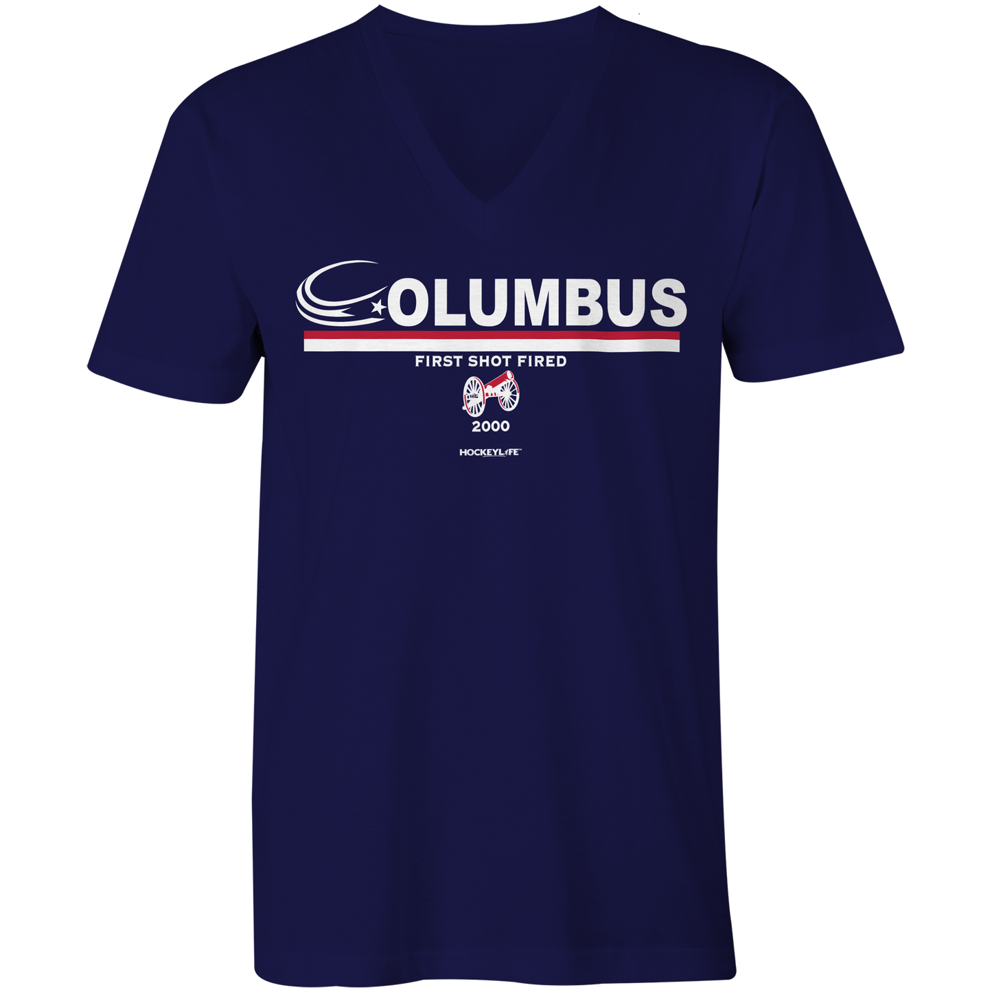 Columbus Blue Jackets Jersey Stripes Ladies V-Neck Tee Shirt