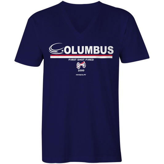 Columbus Blue Jackets Jersey Stripes Ladies V-Neck Tee Shirt