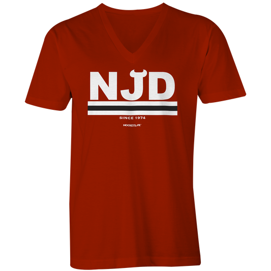 New Jersey Devils Jersey Stripes Ladies V-Neck Tee Shirt