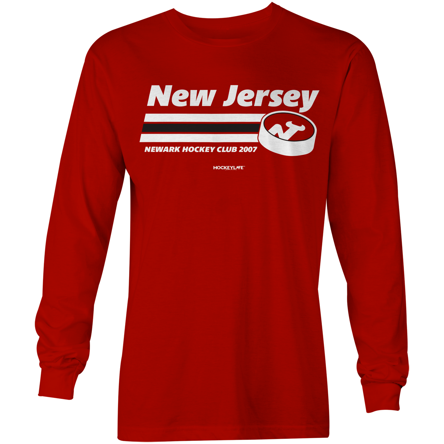 New Jersey Devils Puck Long Sleeve Tee Shirt (Red)