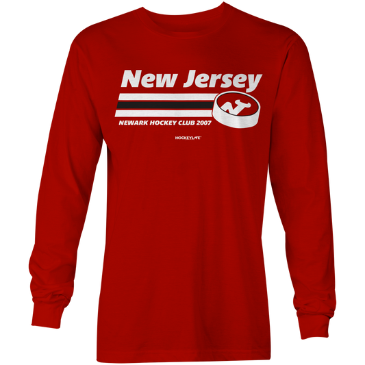 New Jersey Devils Puck Long Sleeve Tee Shirt (Red)