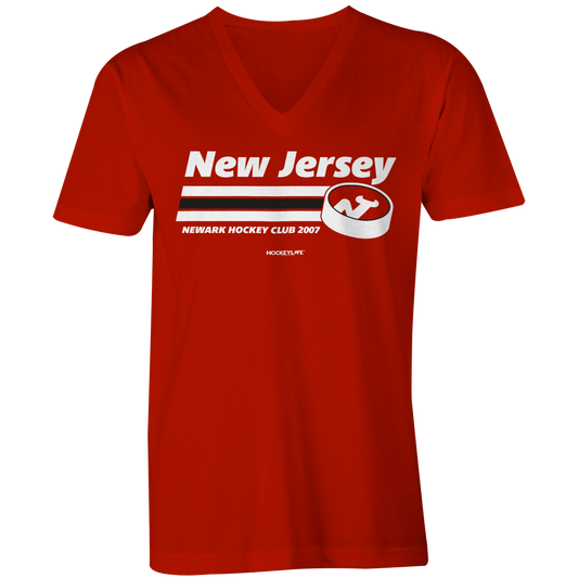 New Jersey Devils Puck Ladies V-Neck Tee Shirt (Red)