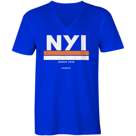 New York Islanders Jersey Stripes Ladies V-Neck Tee Shirt