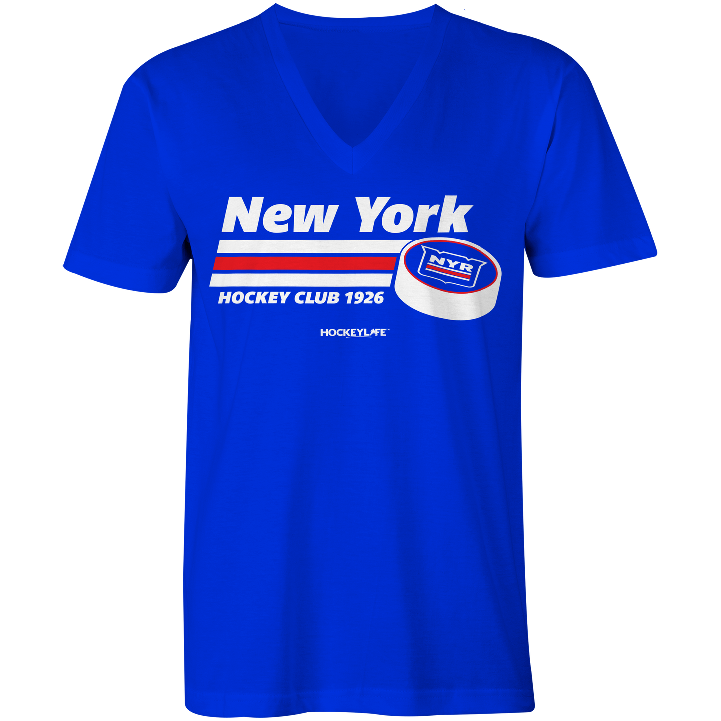 New York Rangers Puck Ladies V-Neck Tee Shirt