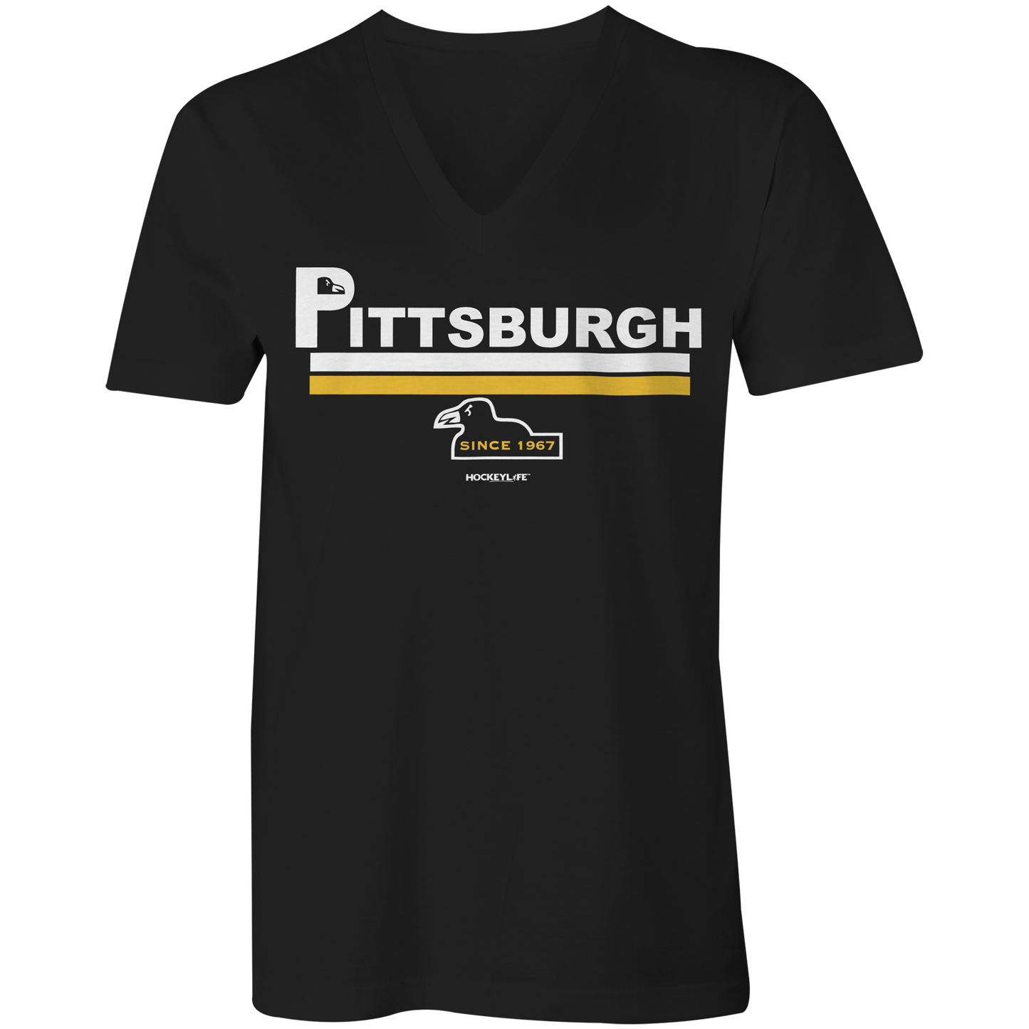 Pittsburgh Penguins Jersey Stripes Ladies V-Neck Tee Shirt