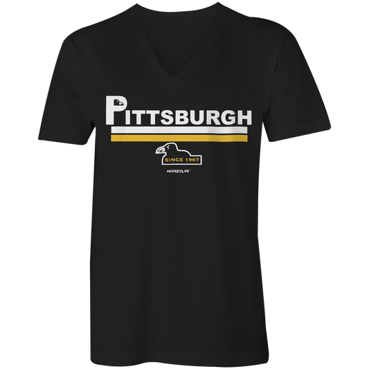 Pittsburgh Penguins Jersey Stripes Ladies V-Neck Tee Shirt