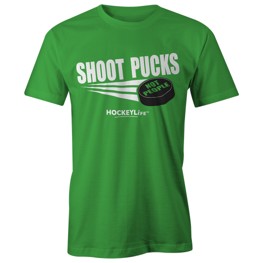 Shoot Pucks Not People Tee Shirt (Green)